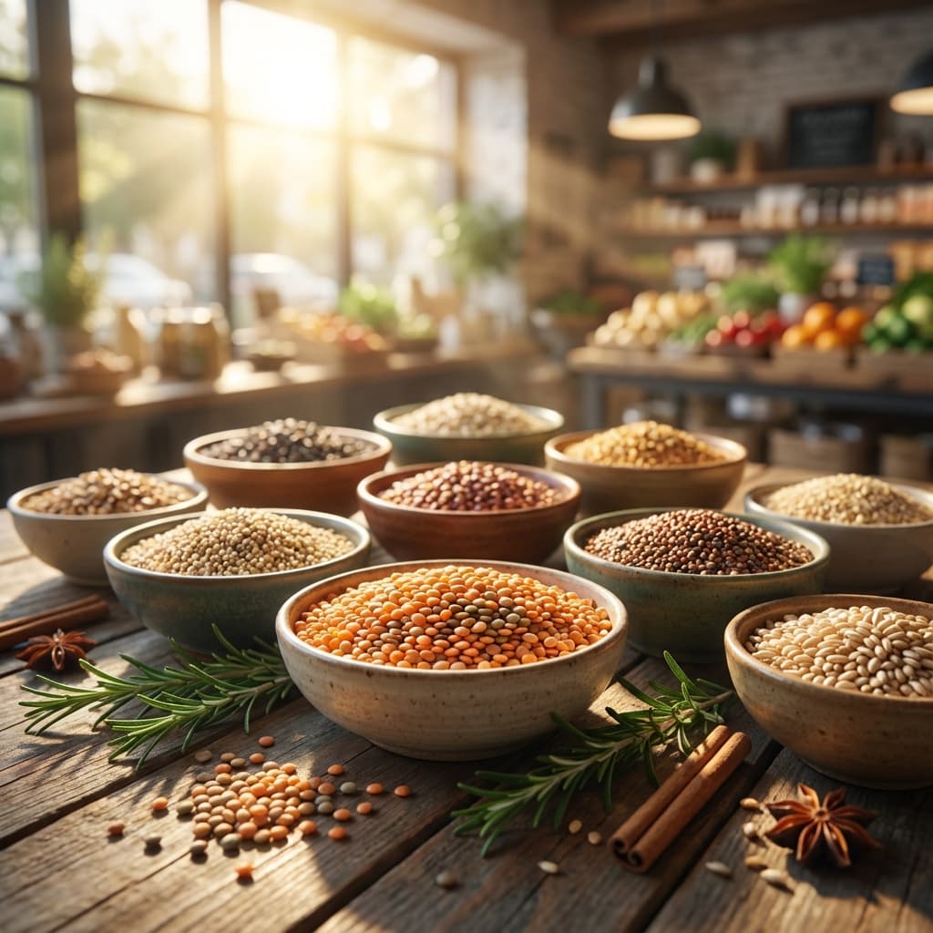 Premium gourmet spread of organic grains and pulses